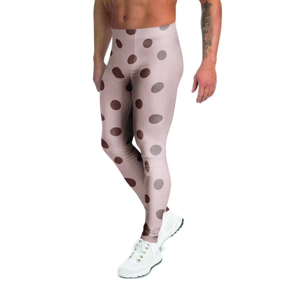 Tan And Brown Polka Dot Men's Leggings-grizzshop