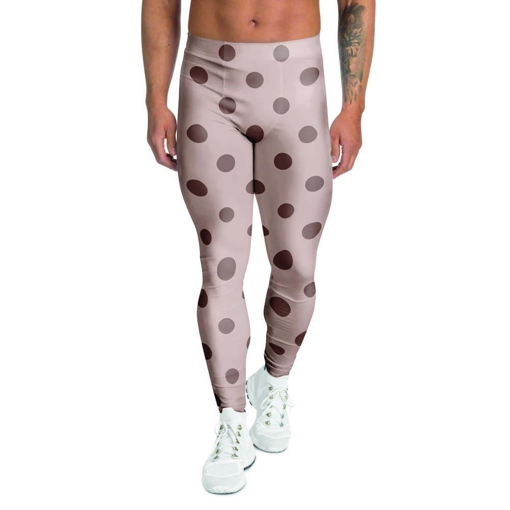 Tan And Brown Polka Dot Men's Leggings-grizzshop