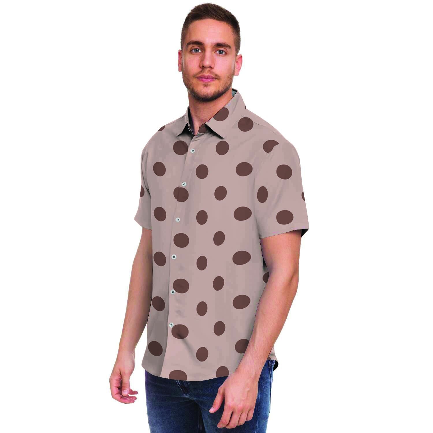 Tan And Brown Polka Dot Men's Short Sleeve Shirt-grizzshop
