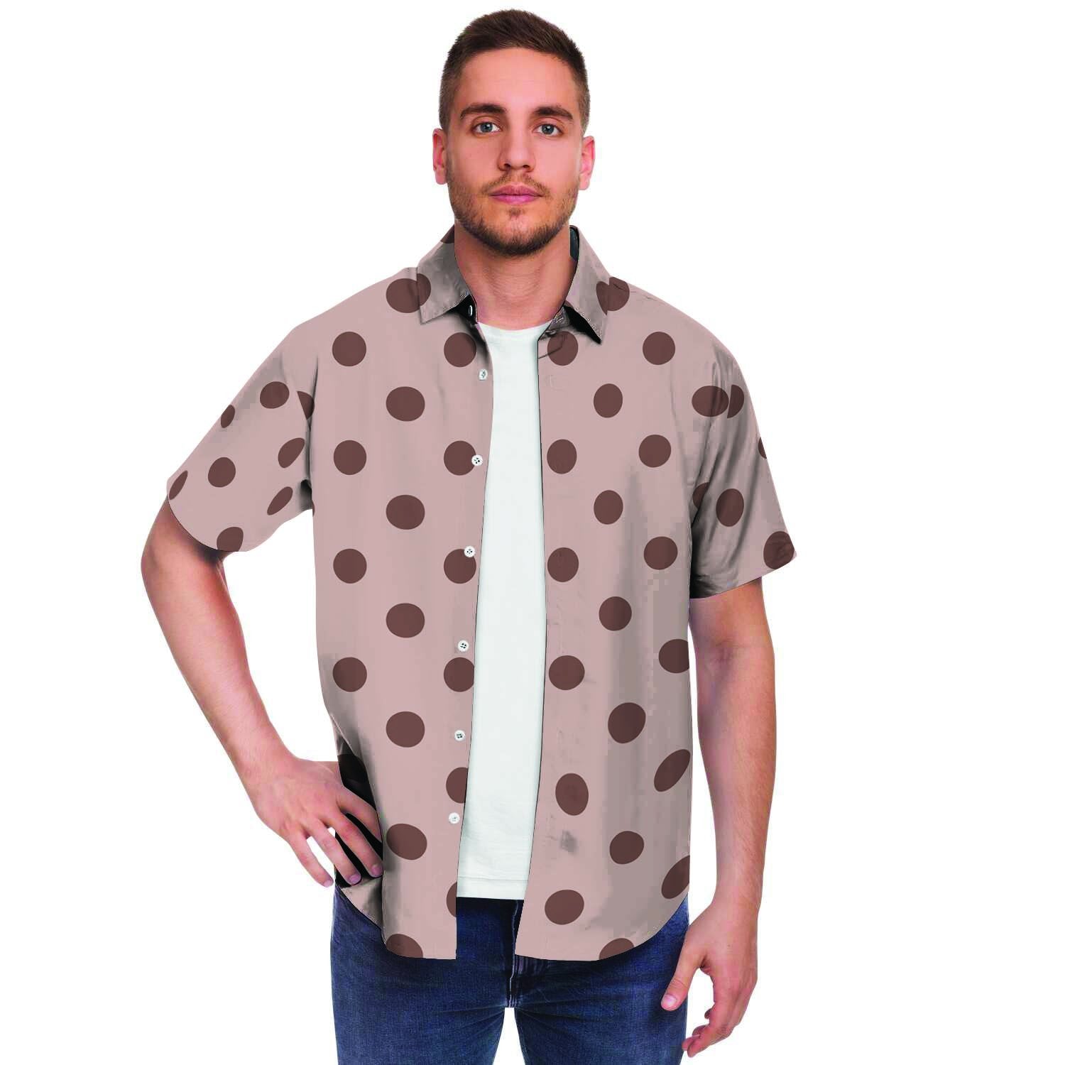Tan And Brown Polka Dot Men's Short Sleeve Shirt-grizzshop