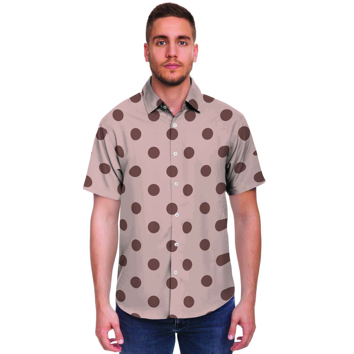 Tan And Brown Polka Dot Men's Short Sleeve Shirt-grizzshop