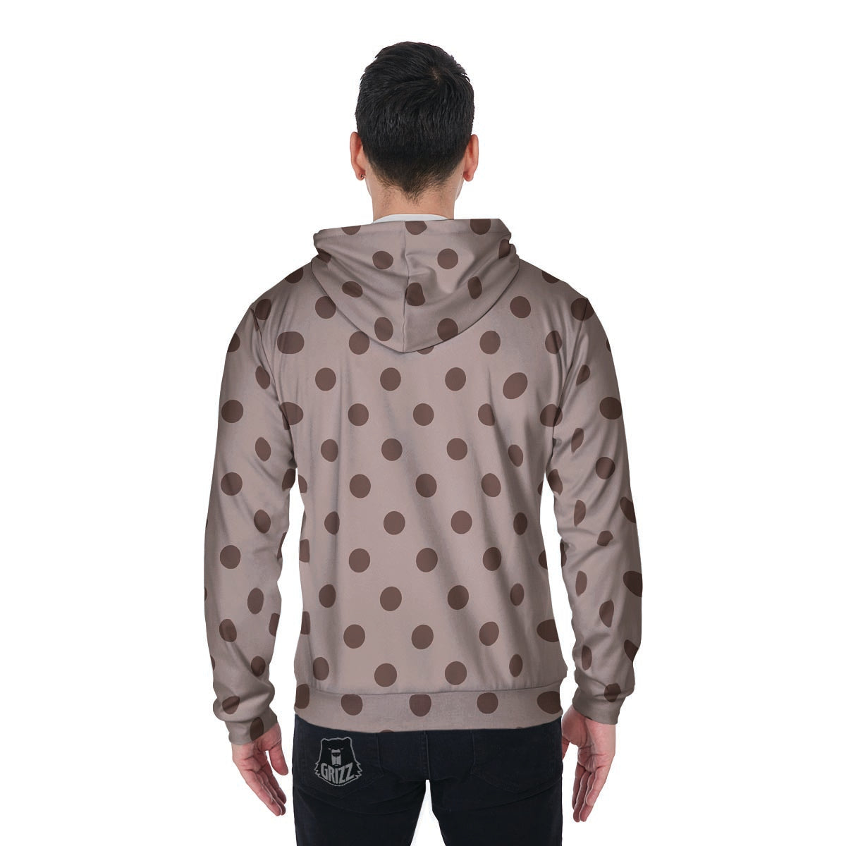 Tan And Brown Polka Dot Men's Zip Up Hoodie-grizzshop