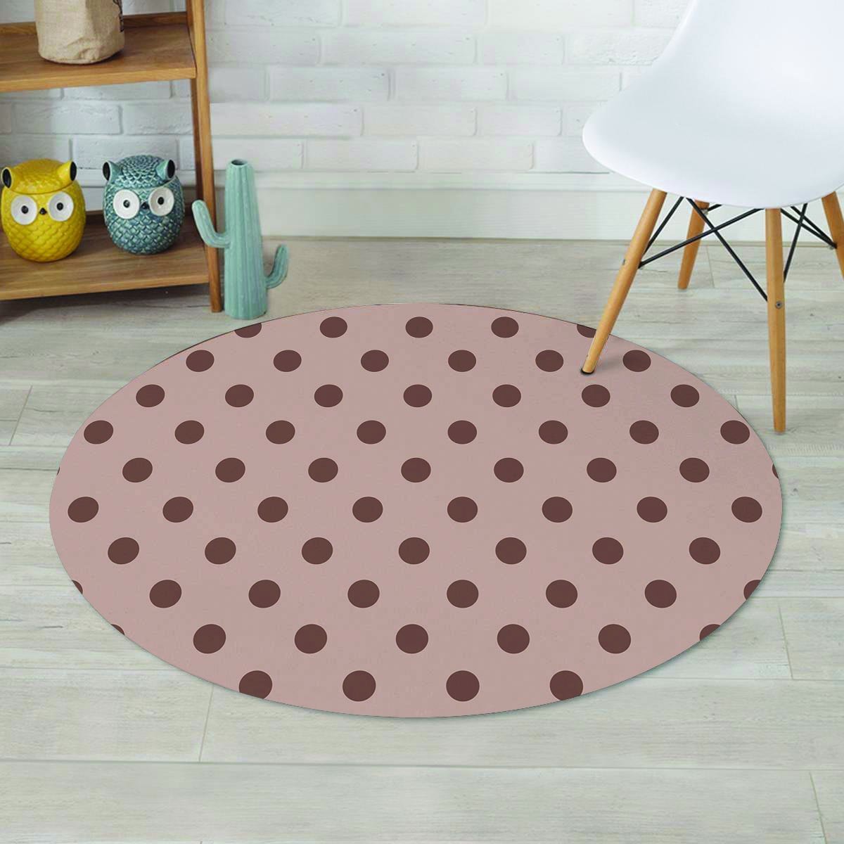 Tan And Brown Polka Dot Round Rug-grizzshop