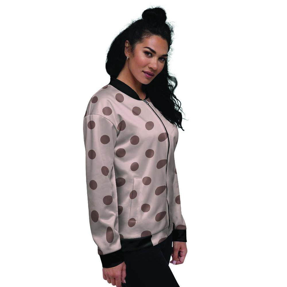 Tan And Brown Polka Dot Women's Bomber Jacket-grizzshop