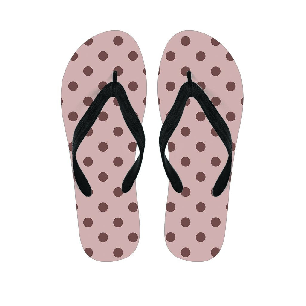 Tan And Brown Polka Dot Women's Flip Flops-grizzshop