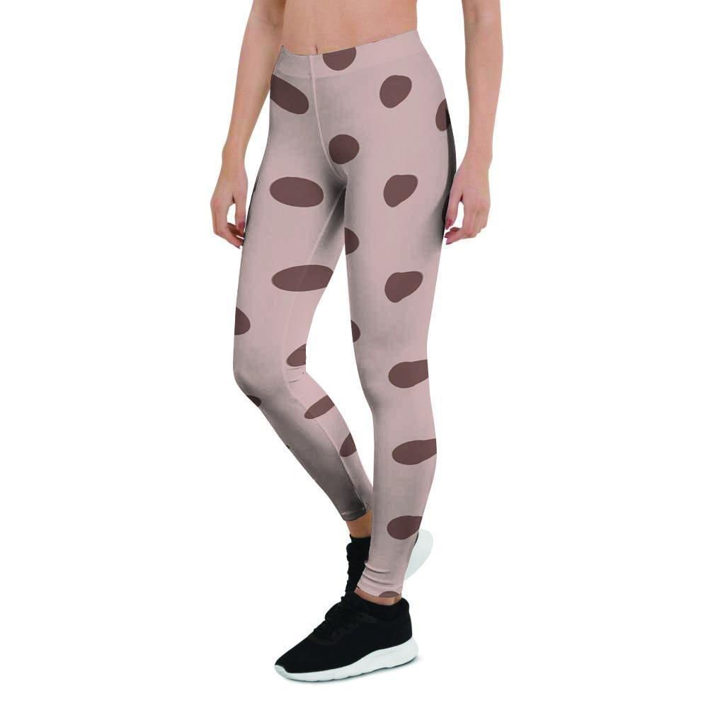 Tan And Brown Polka Dot Women's Leggings-grizzshop