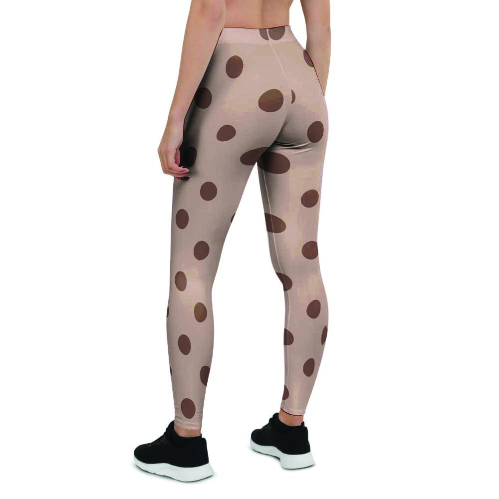 Tan And Brown Polka Dot Women's Leggings-grizzshop