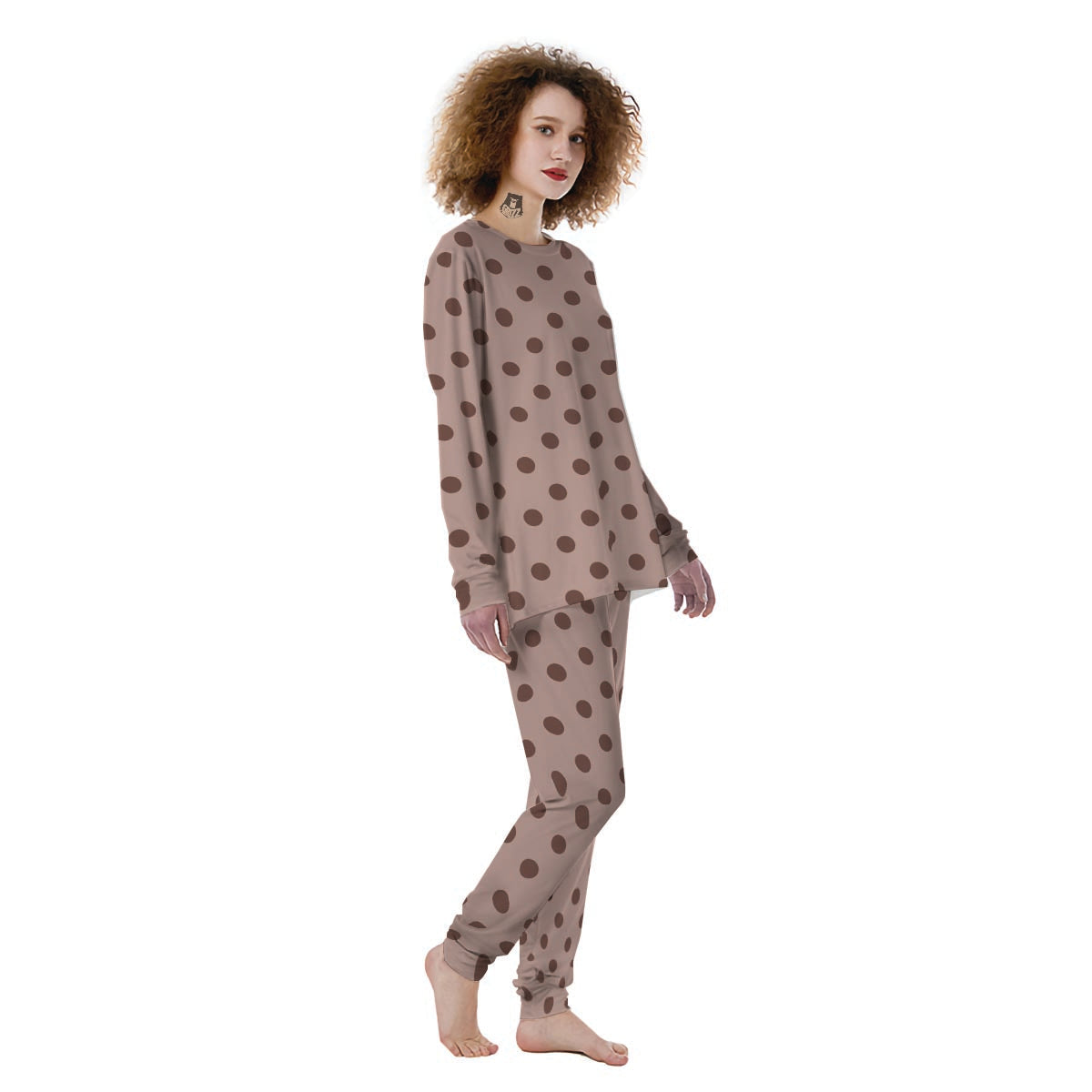 Tan And Brown Polka Dot Women's Pajamas-grizzshop