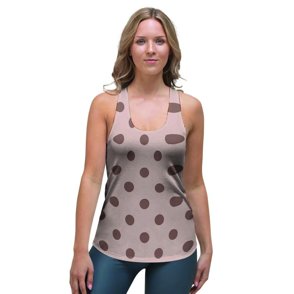 Tan And Brown Polka Dot Women's Racerback Tank Top-grizzshop