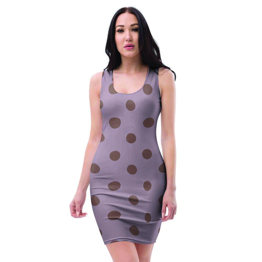 Tan And Brown Tiny Polka Dot Bodycon Dress-grizzshop