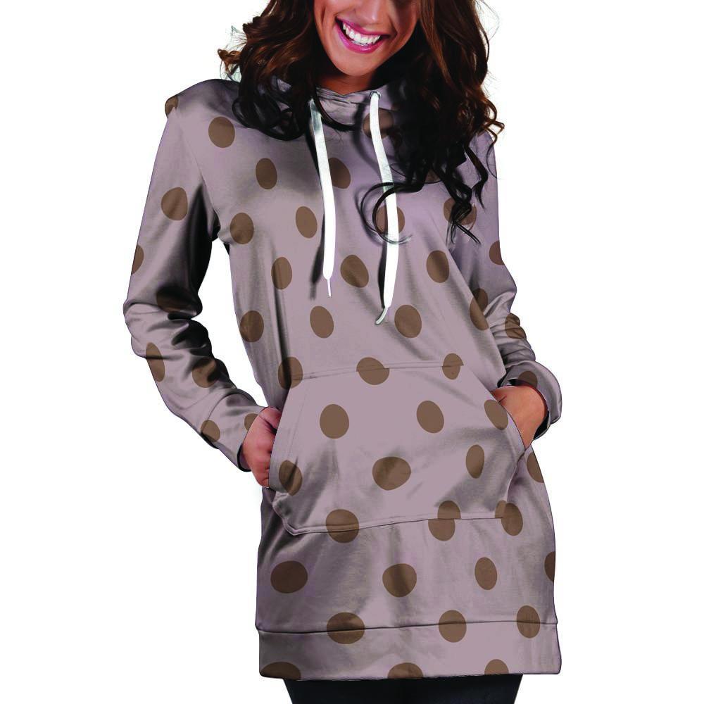 Tan And Brown Tiny Polka Dot Hoodie Dress-grizzshop