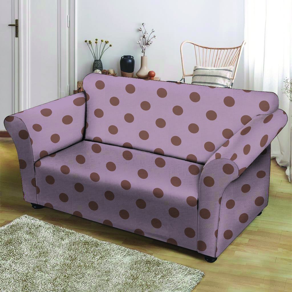 Tan And Brown Tiny Polka Dot Loveseat Cover-grizzshop