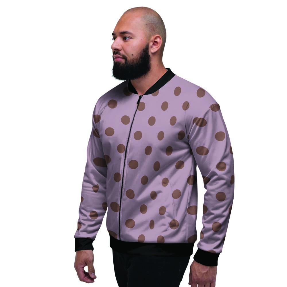 Tan And Brown Tiny Polka Dot Men's Bomber Jacket-grizzshop