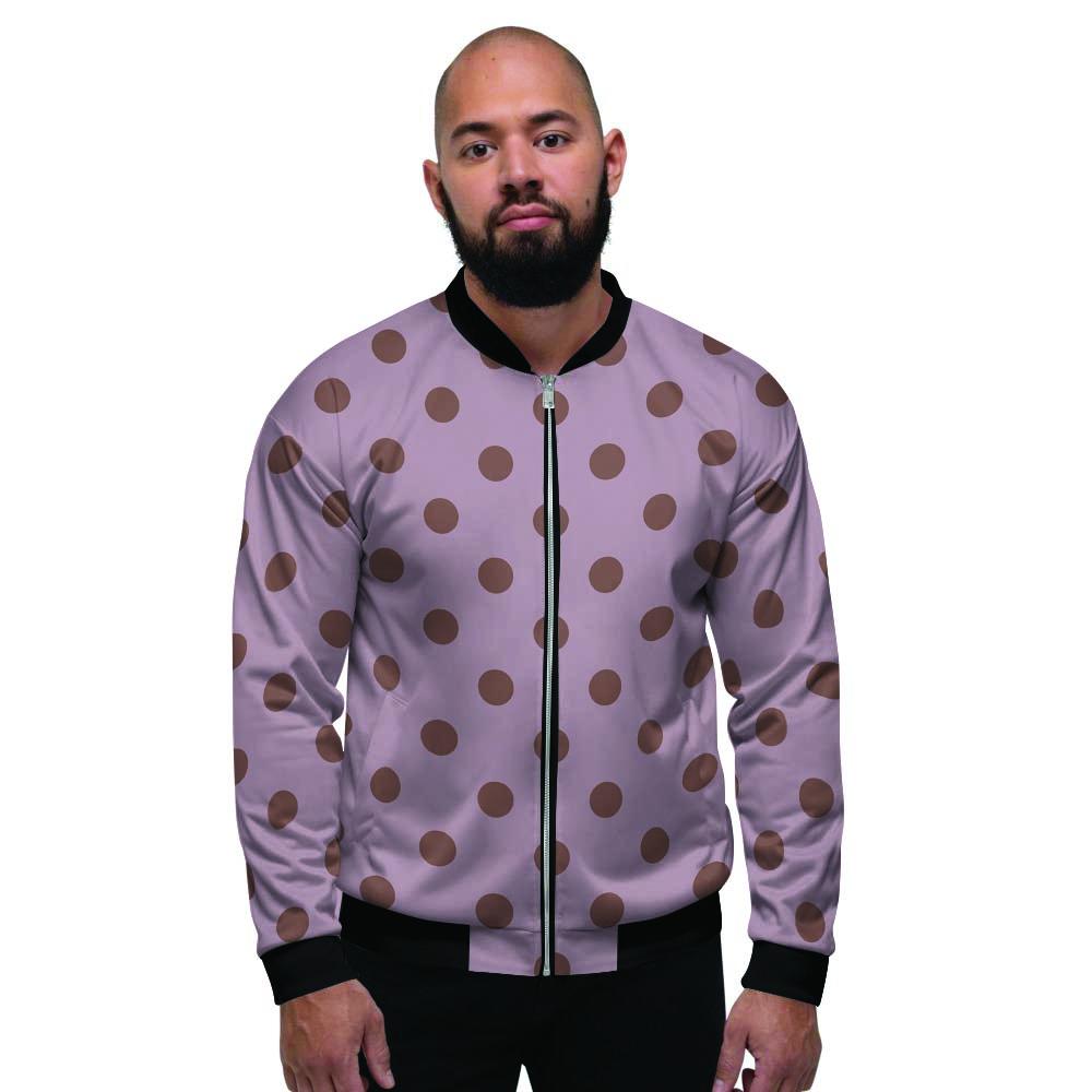 Tan And Brown Tiny Polka Dot Men's Bomber Jacket-grizzshop