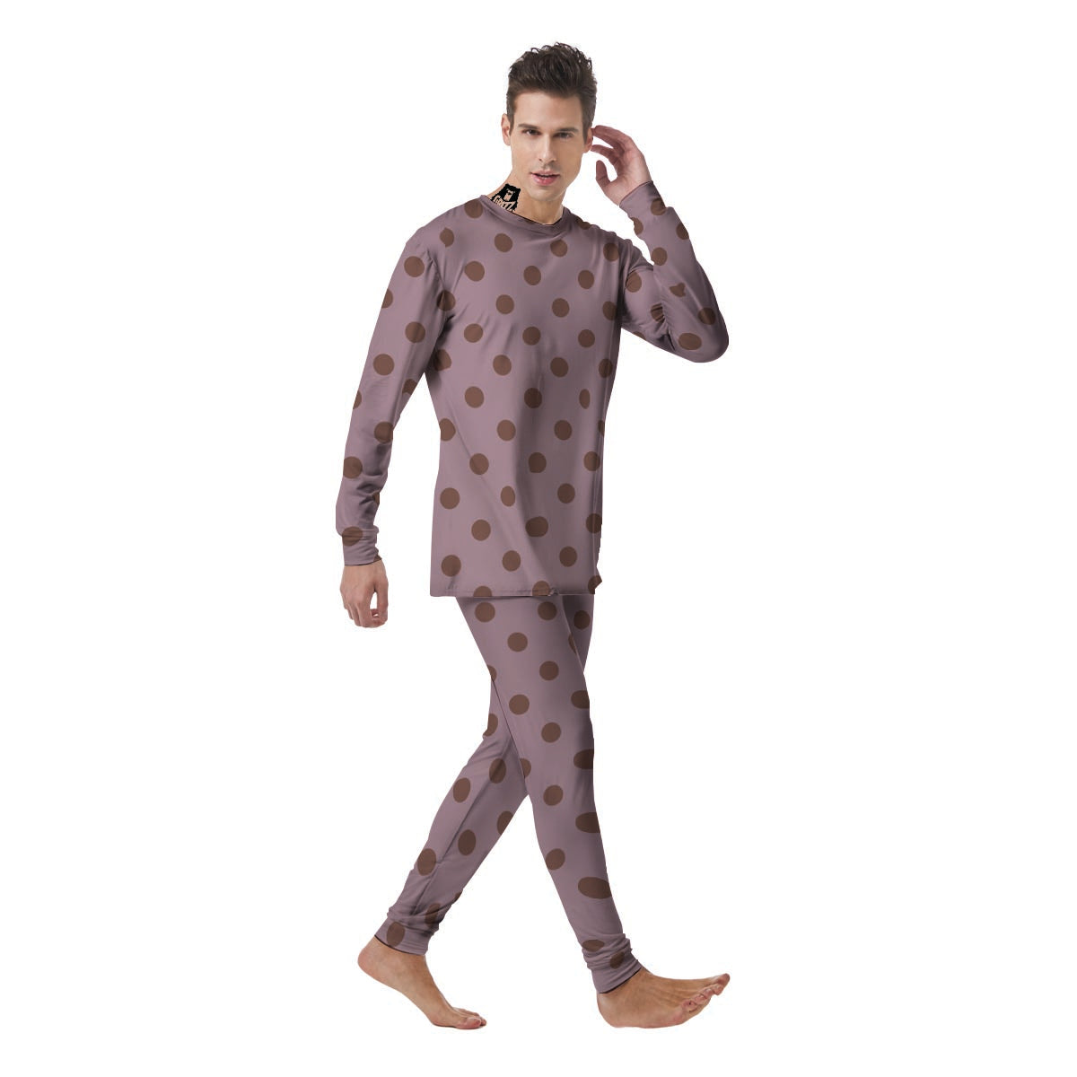 Tan And Brown Tiny Polka Dot Men's Pajamas-grizzshop