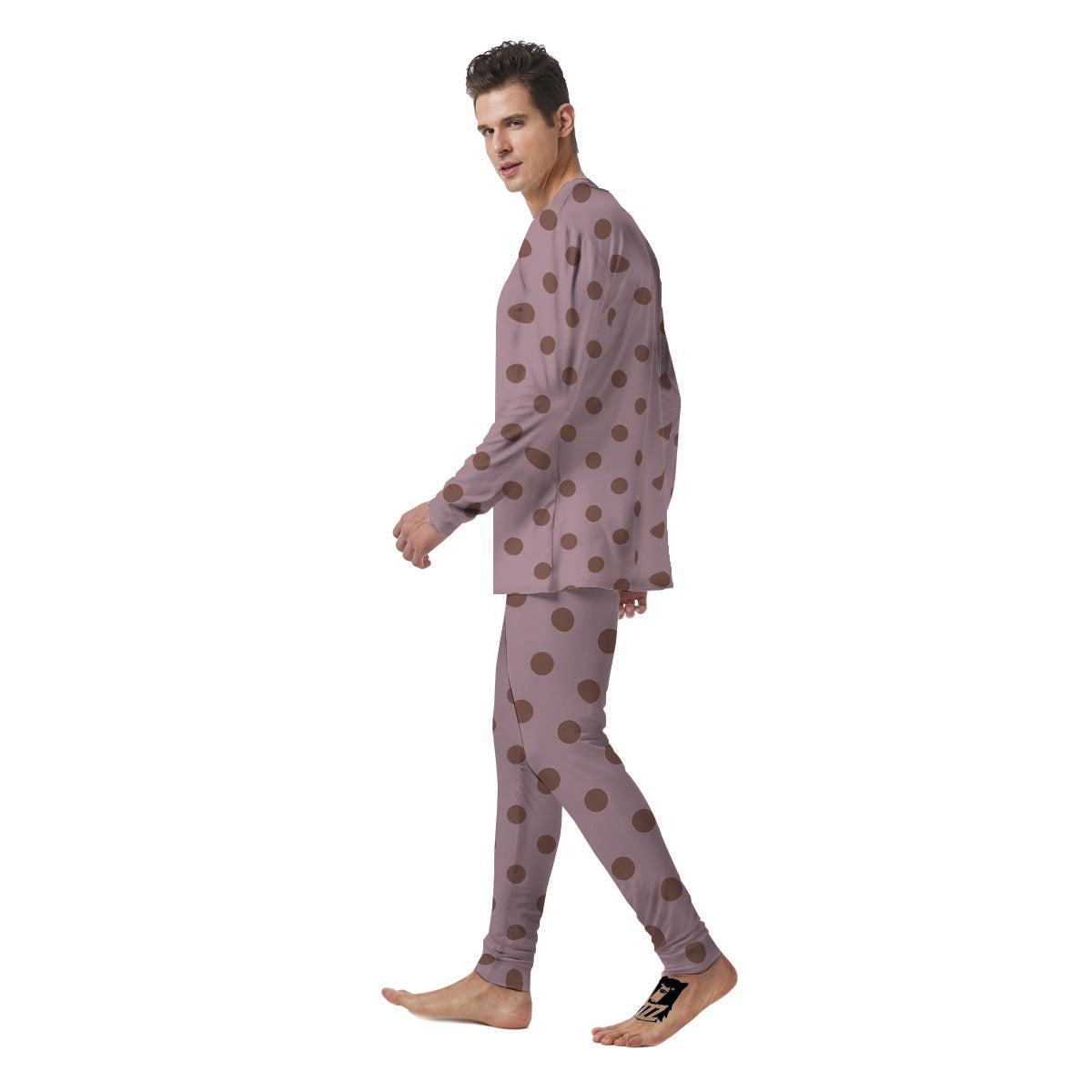 Tan And Brown Tiny Polka Dot Men's Pajamas-grizzshop