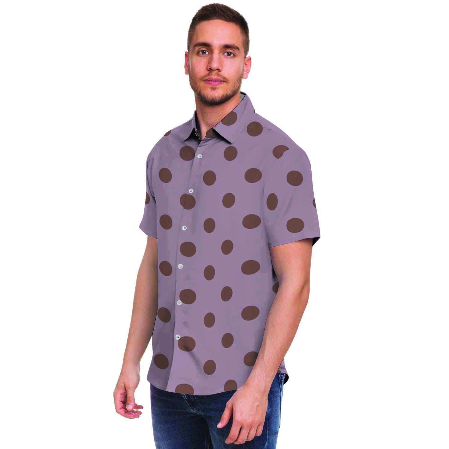 Tan And Brown Tiny Polka Dot Men's Short Sleeve Shirt-grizzshop