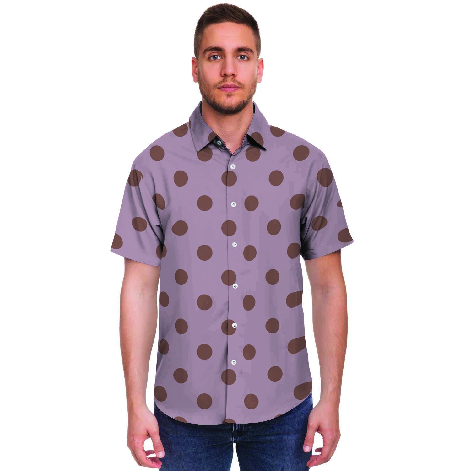 Tan And Brown Tiny Polka Dot Men's Short Sleeve Shirt-grizzshop