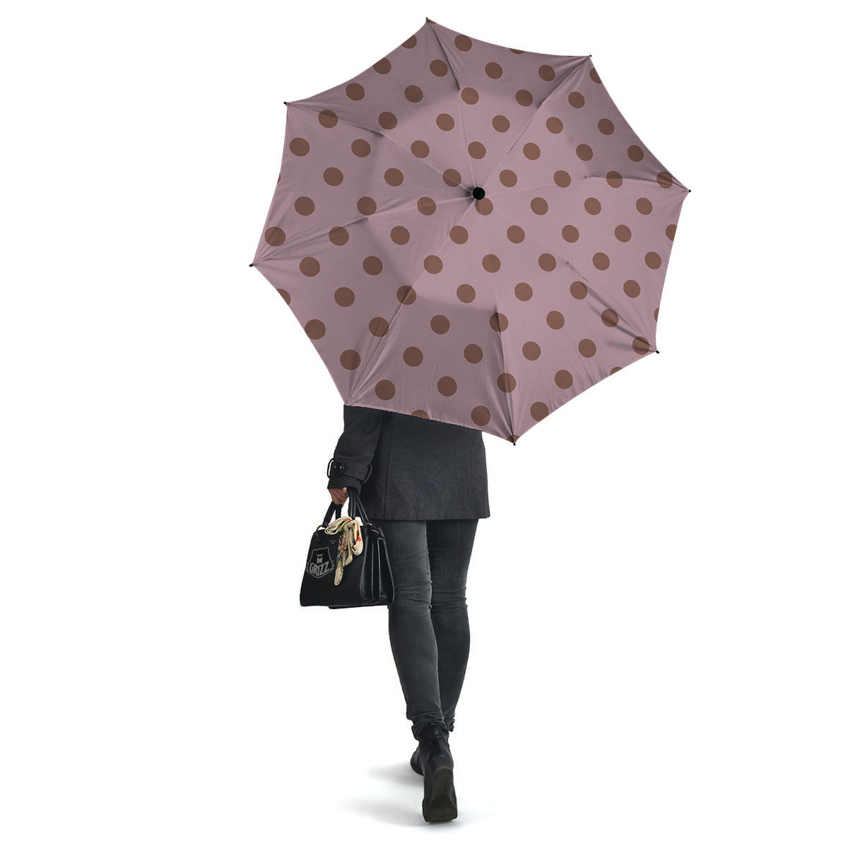 Tan And Brown Tiny Polka Dot Umbrella-grizzshop