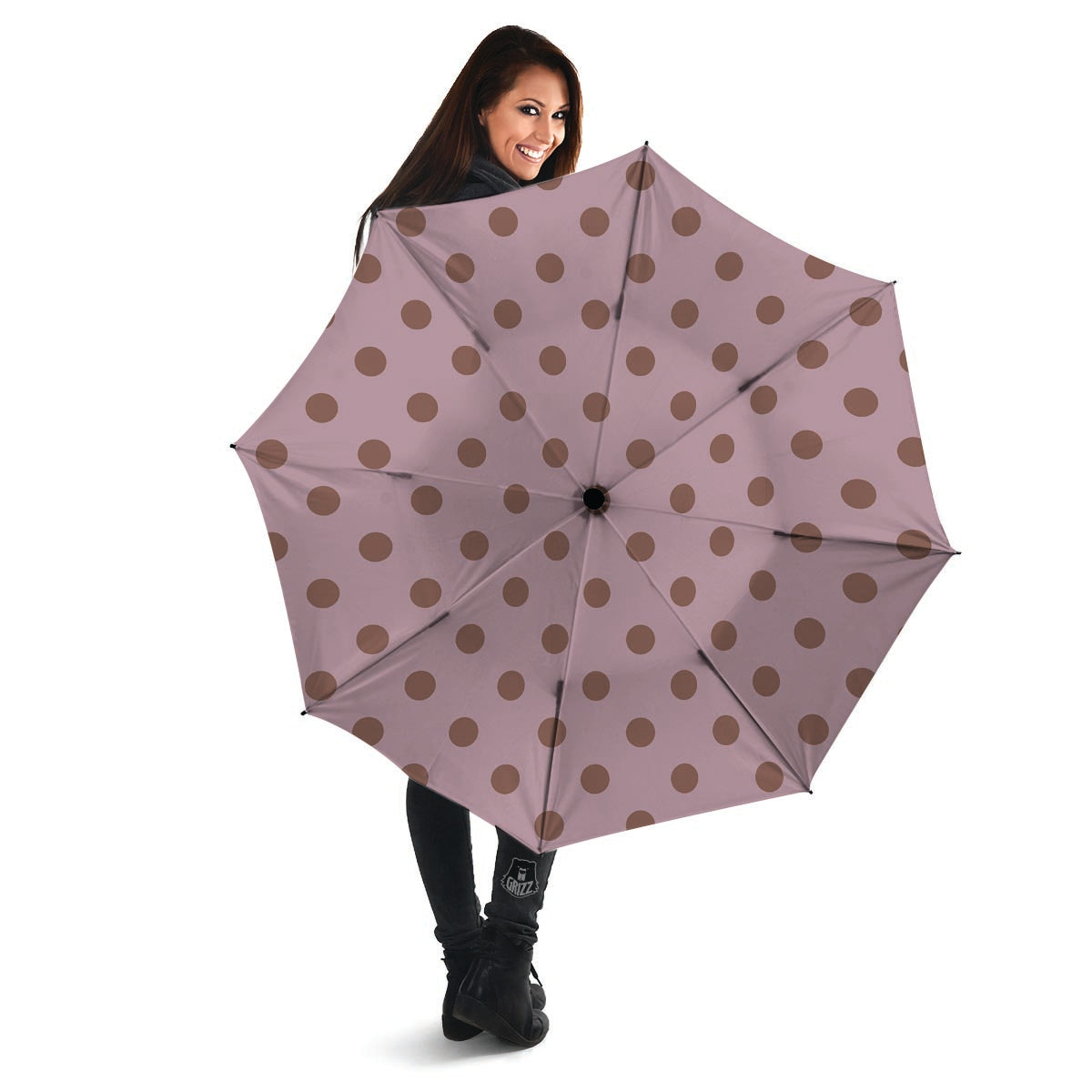 Tan And Brown Tiny Polka Dot Umbrella-grizzshop