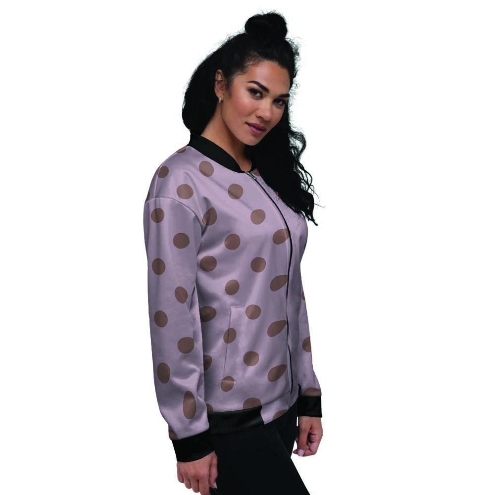 Tan And Brown Tiny Polka Dot Women's Bomber Jacket-grizzshop