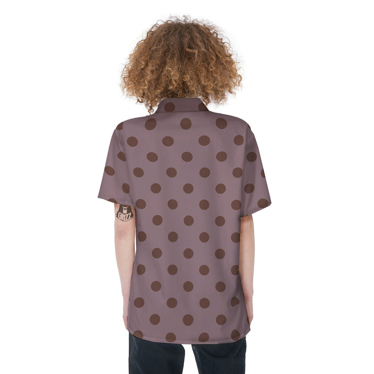 Tan And Brown Tiny Polka Dot Women's Short Sleeve Shirts-grizzshop