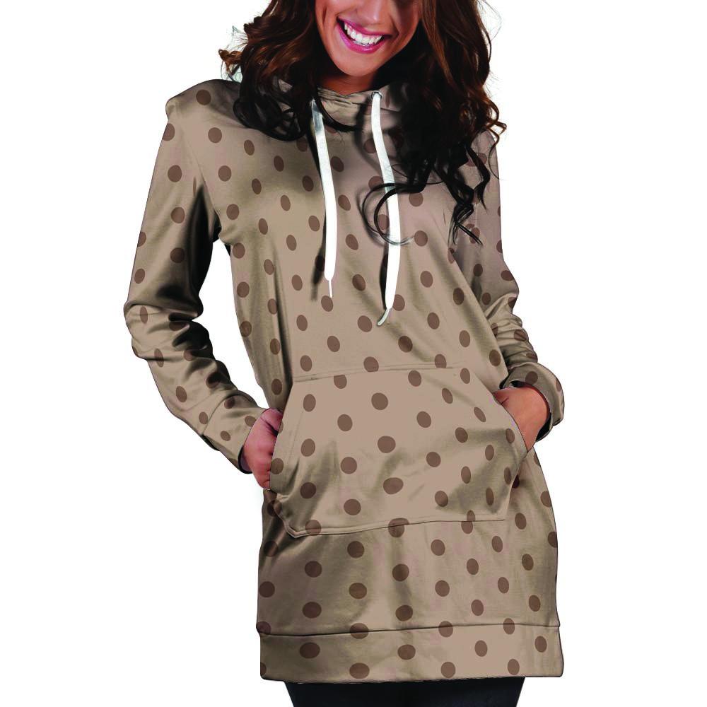 Tan Brown Polka Dot Hoodie Dress-grizzshop