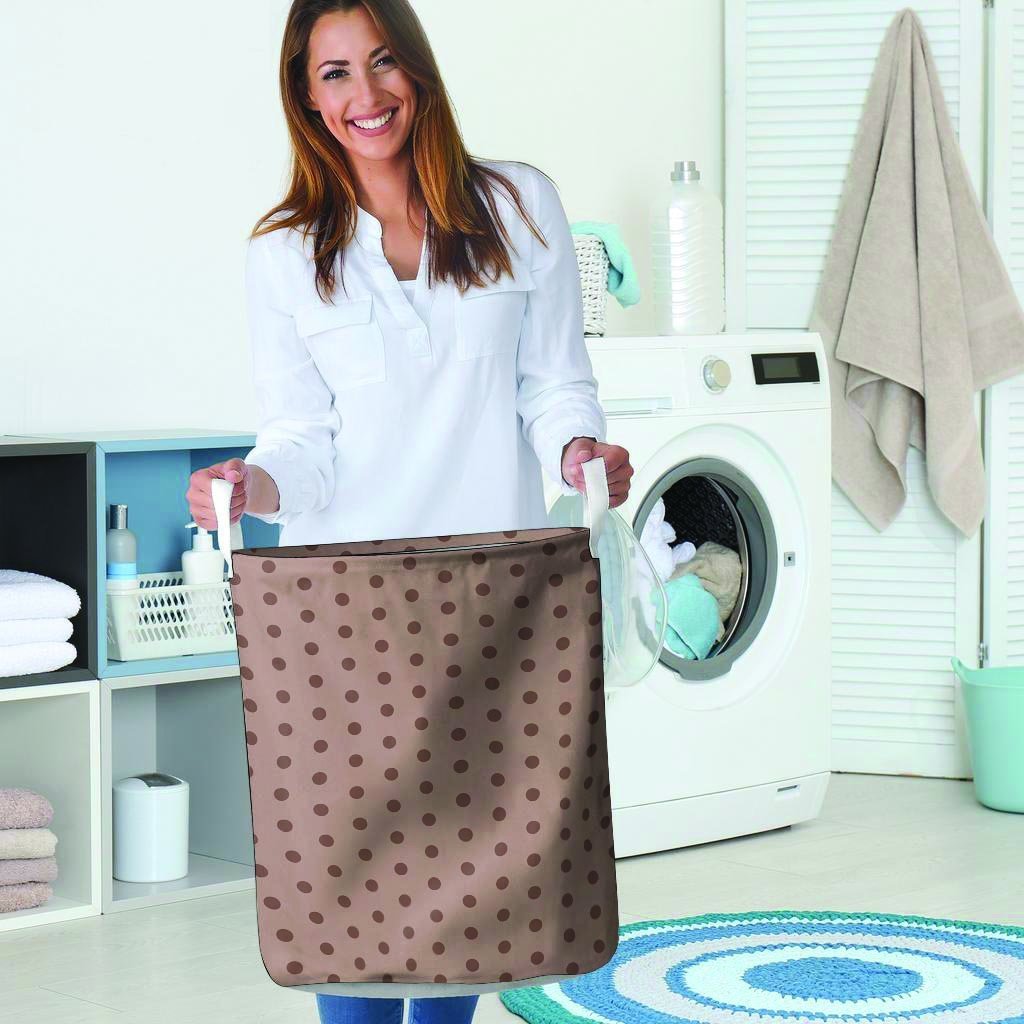 Tan Brown Polka Dot Laundry Basket-grizzshop