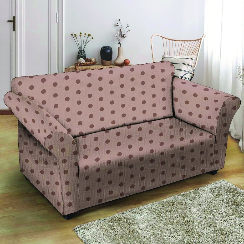 Tan Brown Polka Dot Loveseat Cover-grizzshop