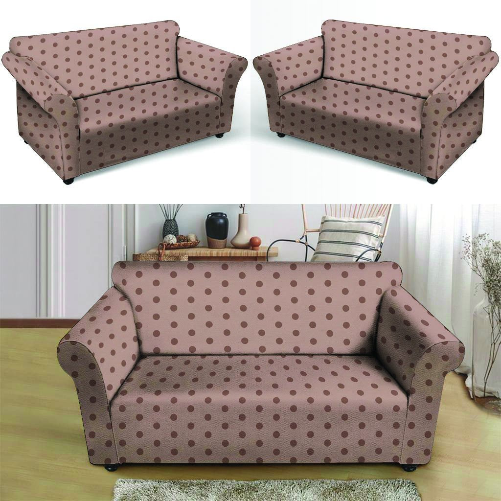 Tan Brown Polka Dot Loveseat Cover-grizzshop