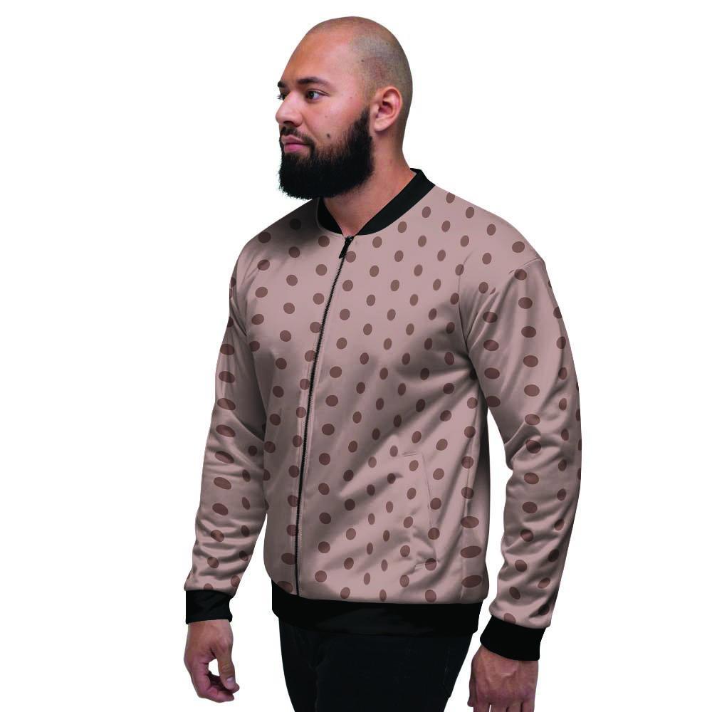 Tan Brown Polka Dot Men's Bomber Jacket-grizzshop