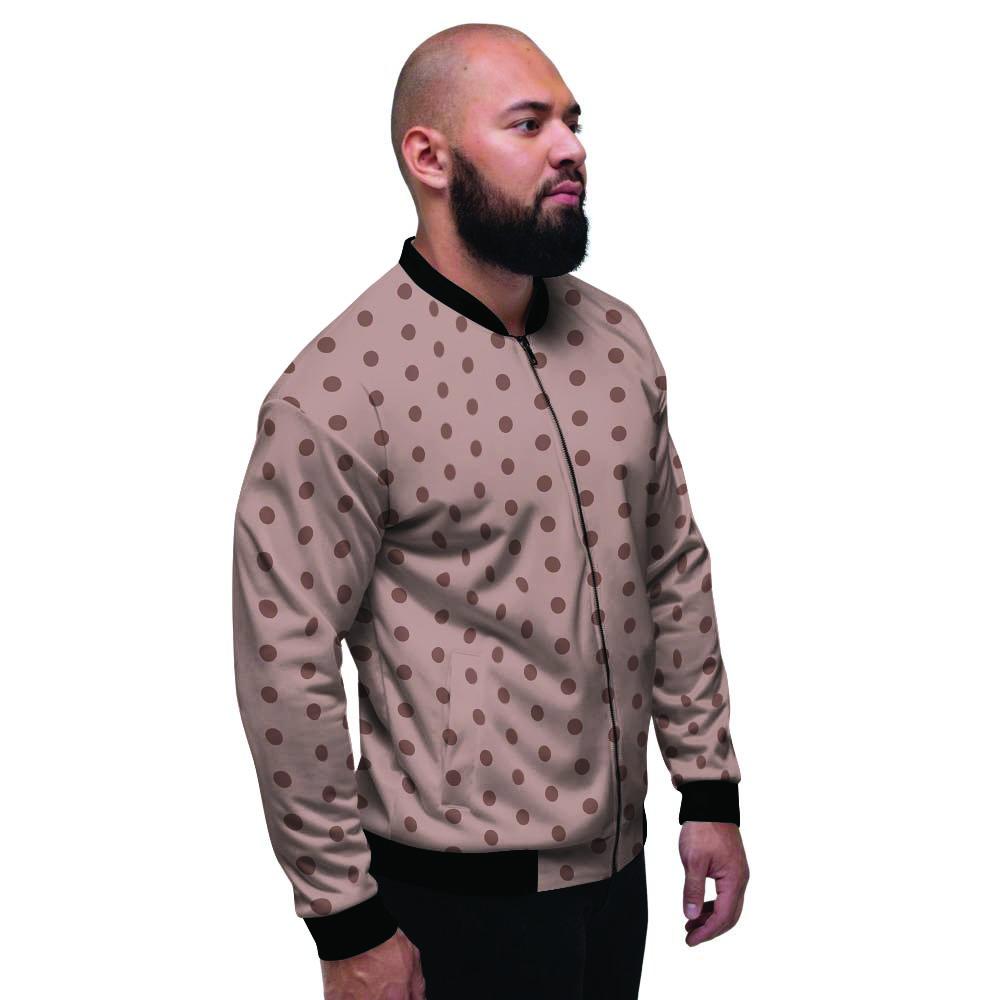 Tan Brown Polka Dot Men's Bomber Jacket-grizzshop