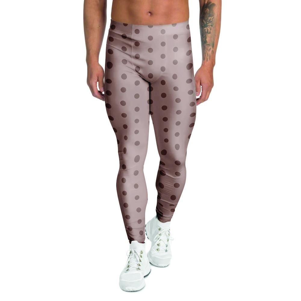 Tan Brown Polka Dot Men's Leggings-grizzshop