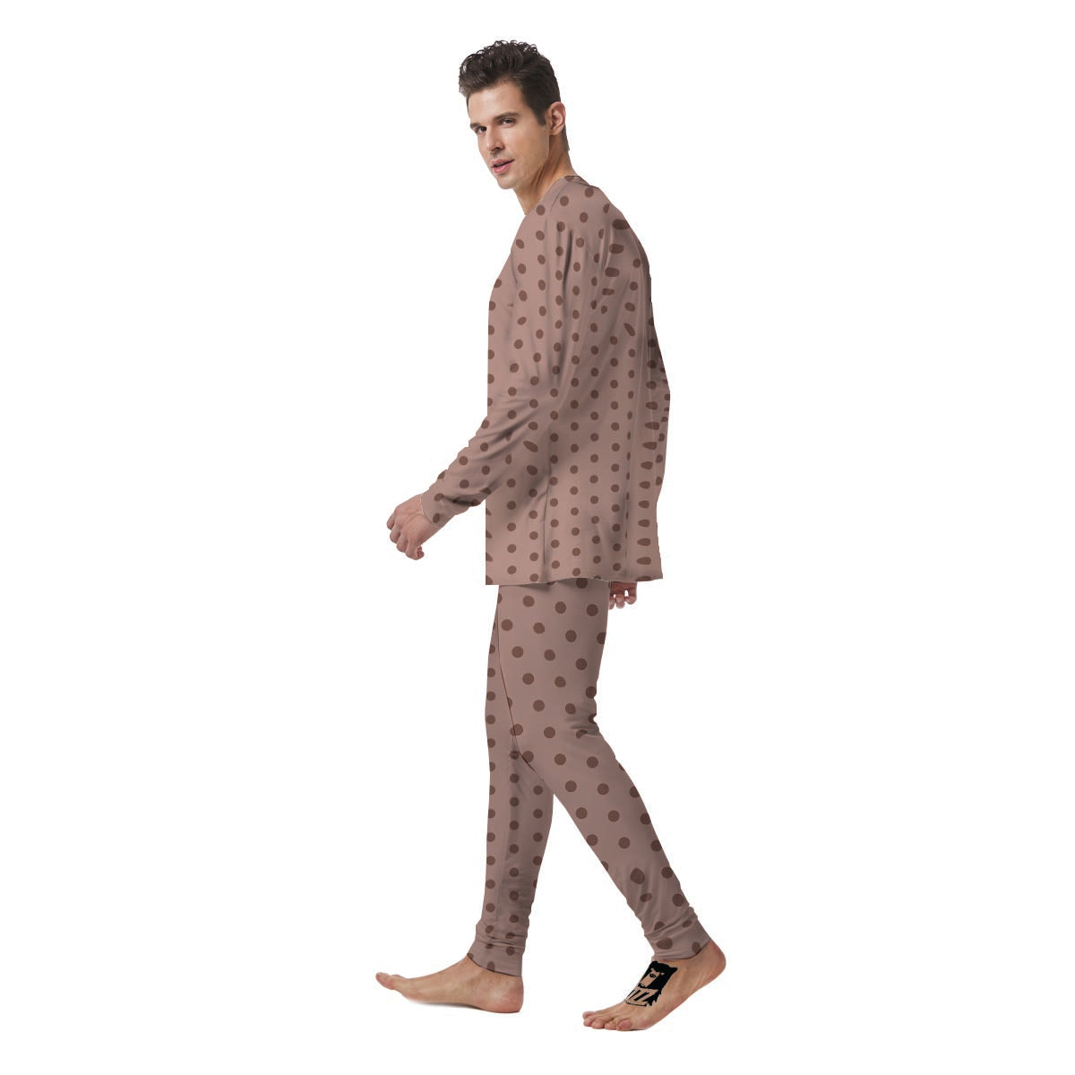 Tan Brown Polka Dot Men's Pajamas-grizzshop