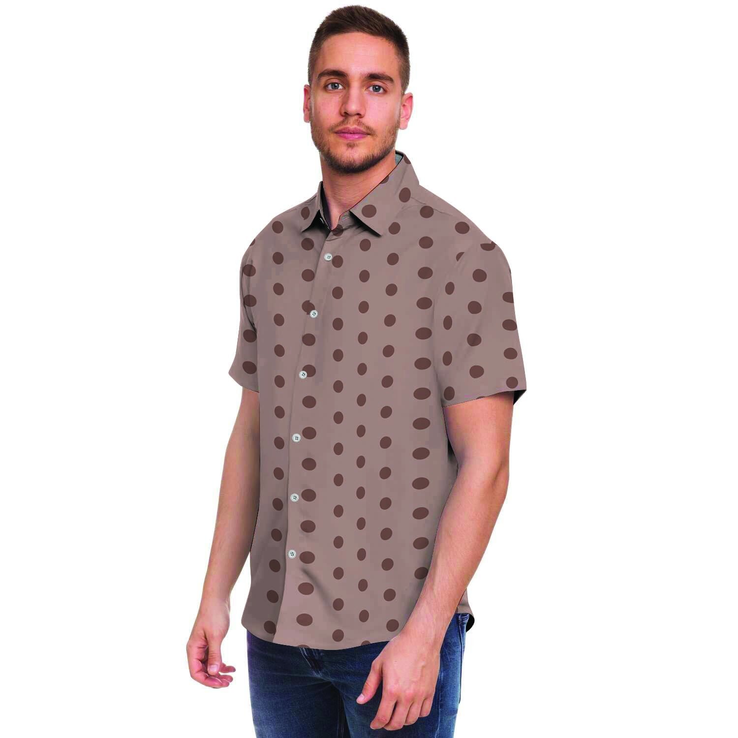 Tan Brown Polka Dot Men's Short Sleeve Shirt-grizzshop