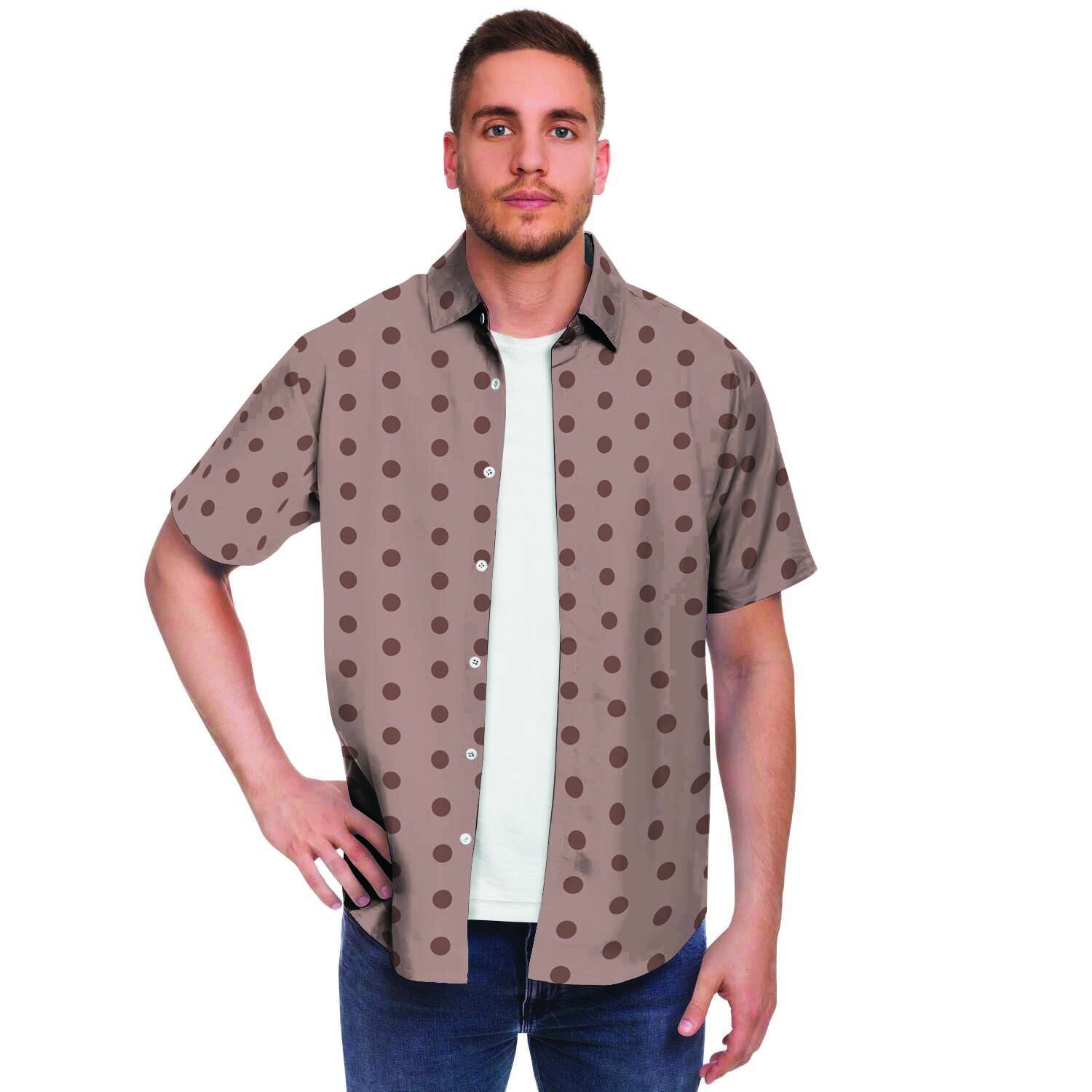 Tan Brown Polka Dot Men's Short Sleeve Shirt-grizzshop