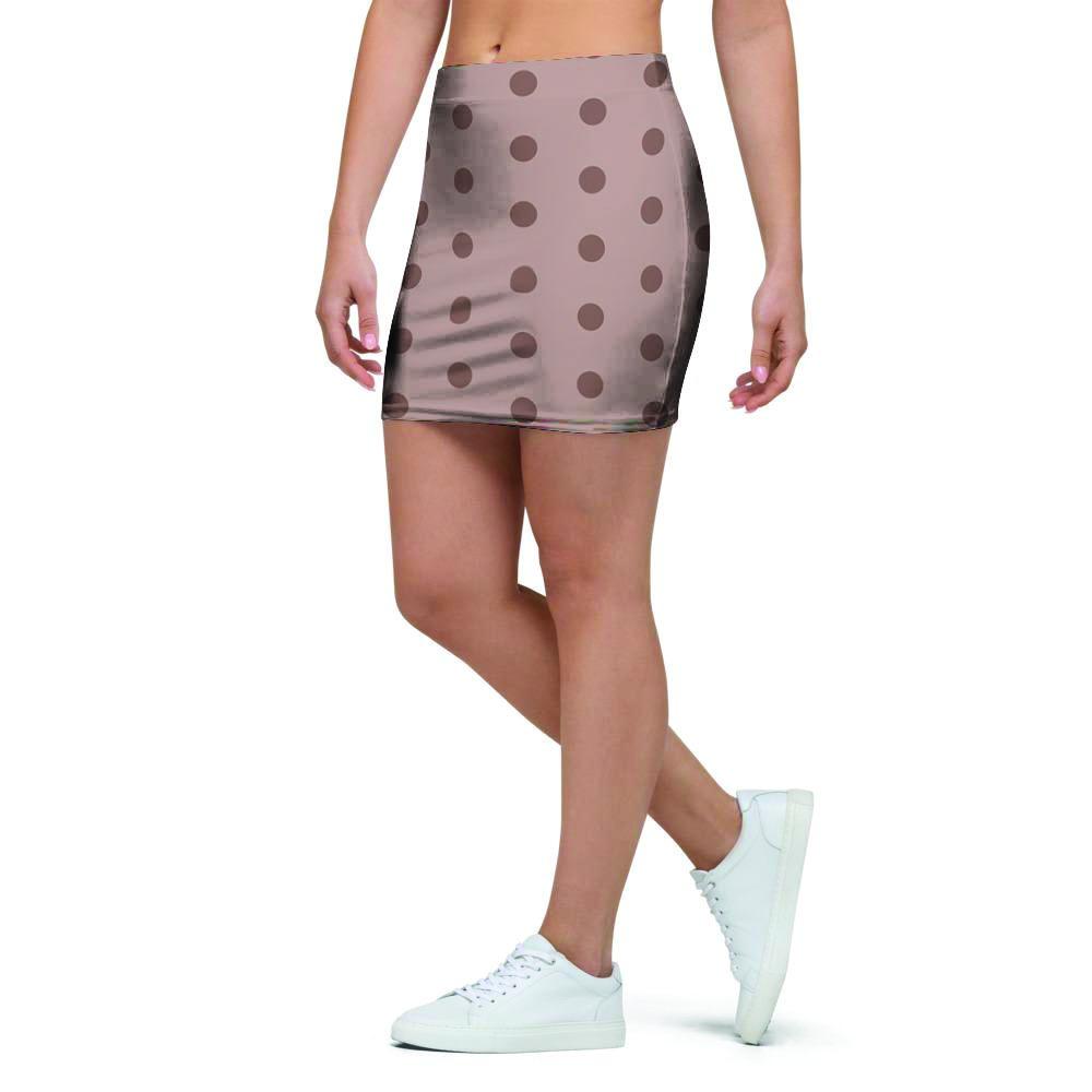 Tan Brown Polka Dot Mini Skirt-grizzshop