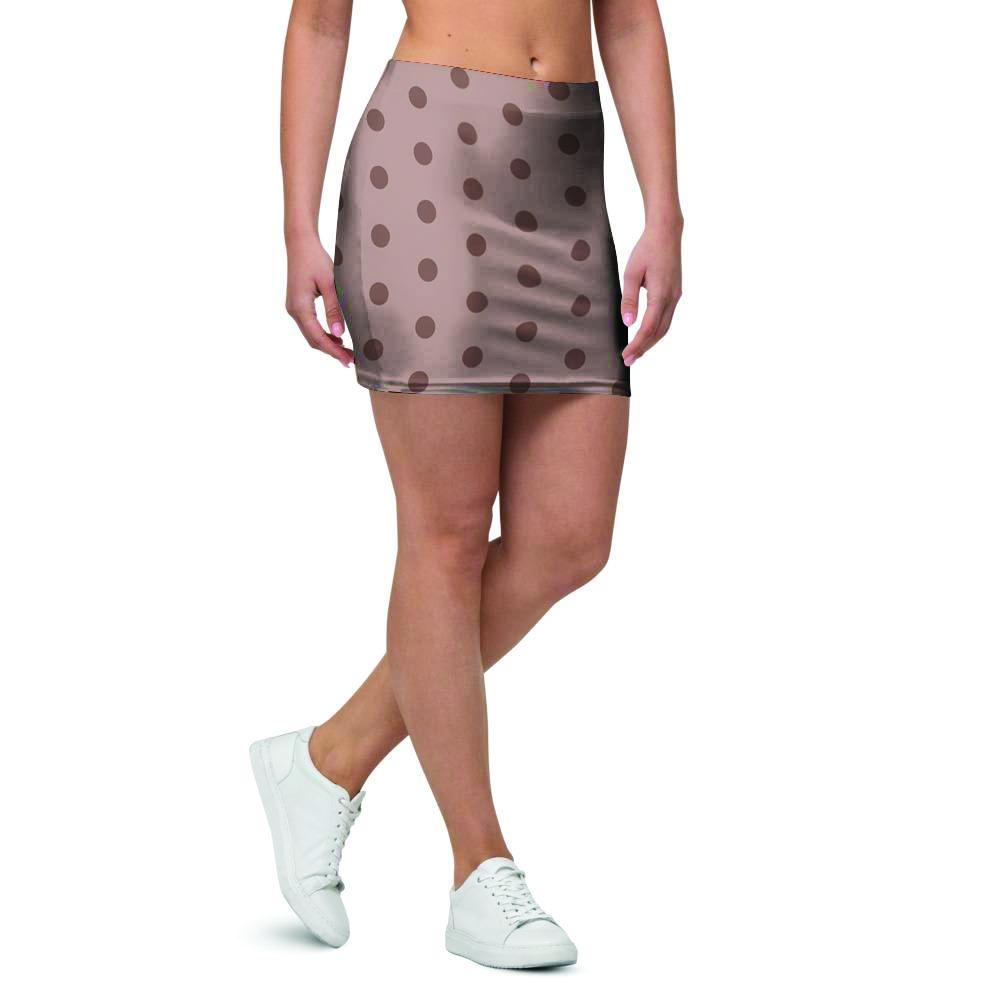 Tan Brown Polka Dot Mini Skirt-grizzshop