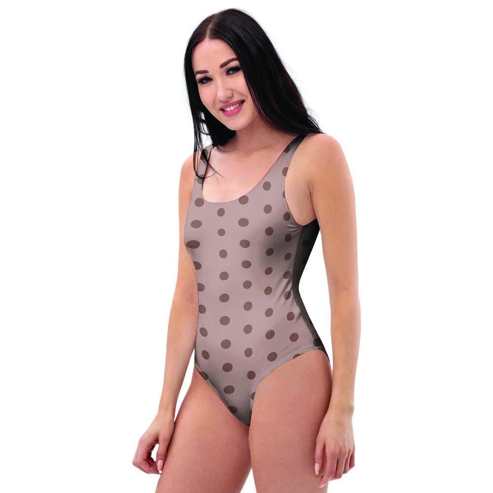 Tan Brown Polka Dot One Piece Swimsuite-grizzshop