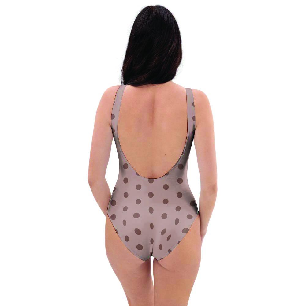 Tan Brown Polka Dot One Piece Swimsuite-grizzshop