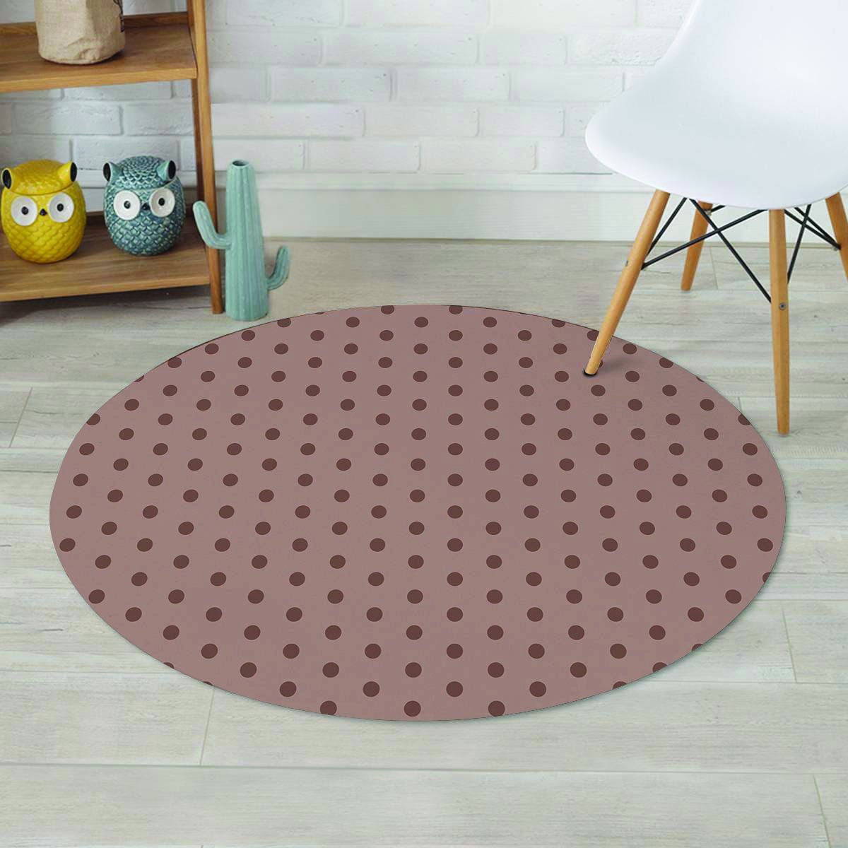 Tan Brown Polka Dot Round Rug-grizzshop