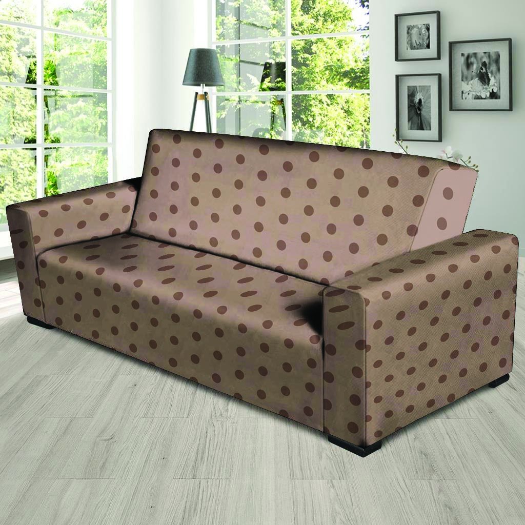 Tan Brown Polka Dot Sofa Cover-grizzshop