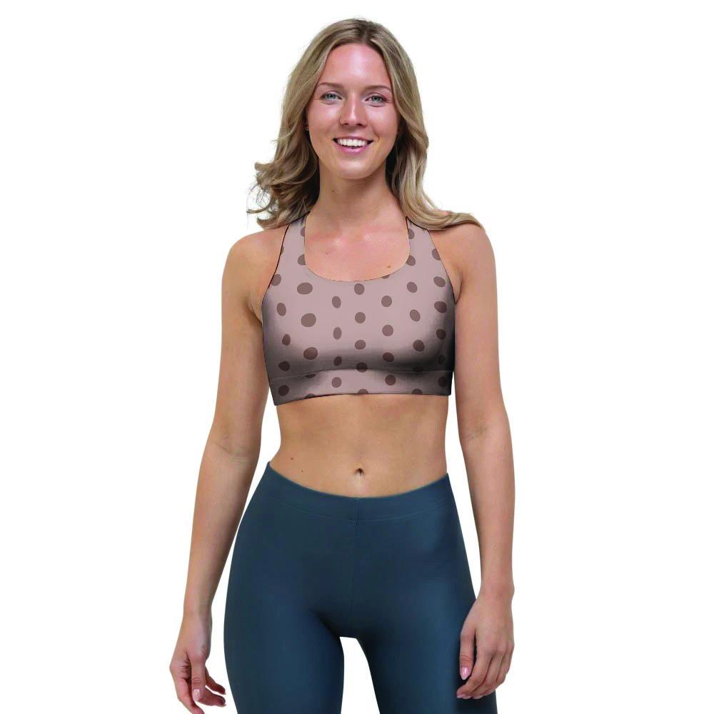 Tan Brown Polka Dot Sports Bra-grizzshop