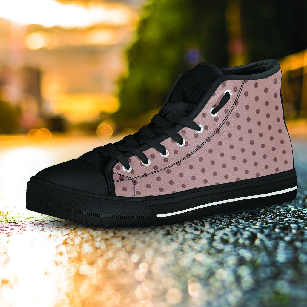 Tan Brown Polka Dot Women's High Top Shoes-grizzshop