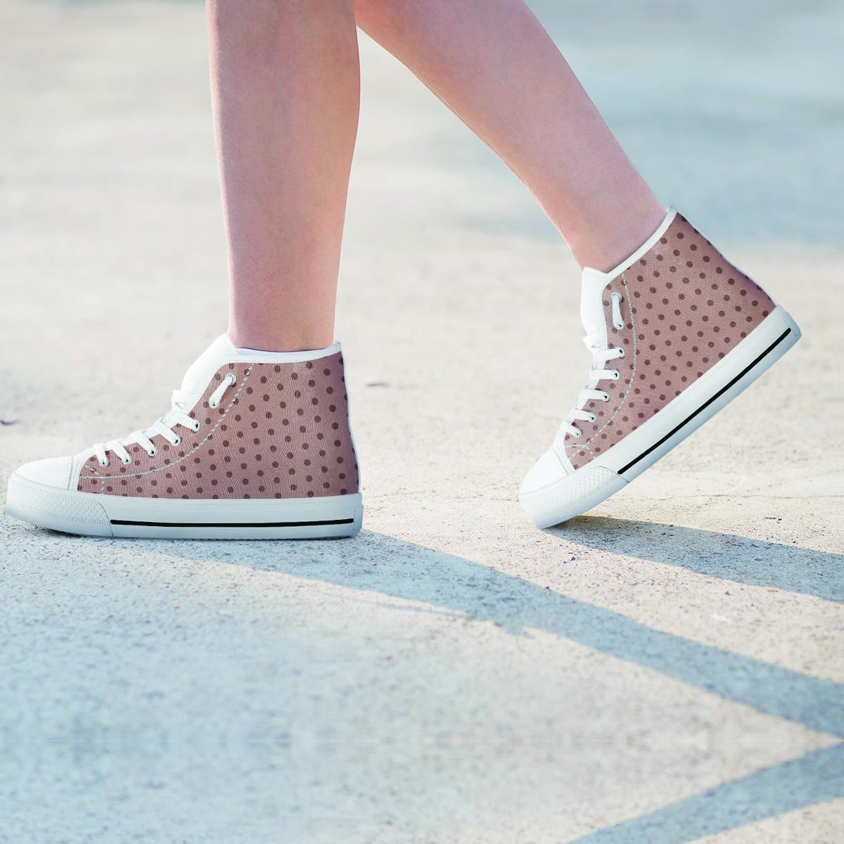 Tan Brown Polka Dot Women's High Top Shoes-grizzshop