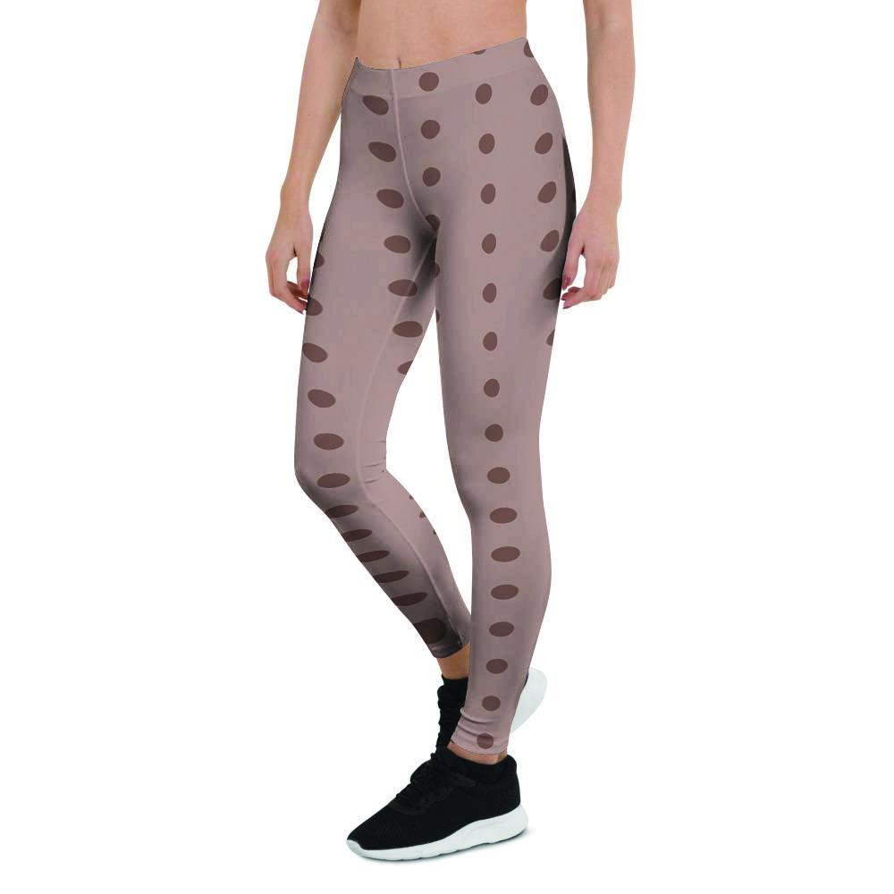 Tan Brown Polka Dot Women's Leggings-grizzshop