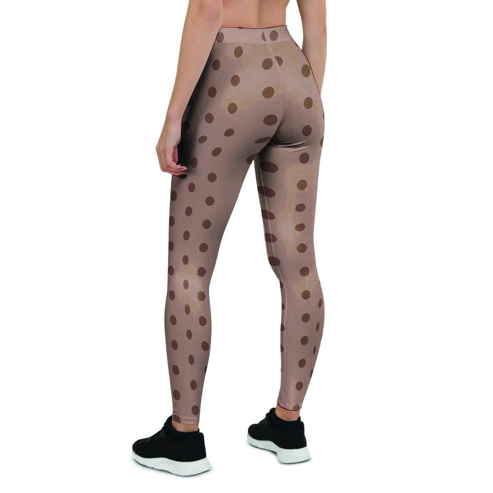 Tan Brown Polka Dot Women's Leggings-grizzshop