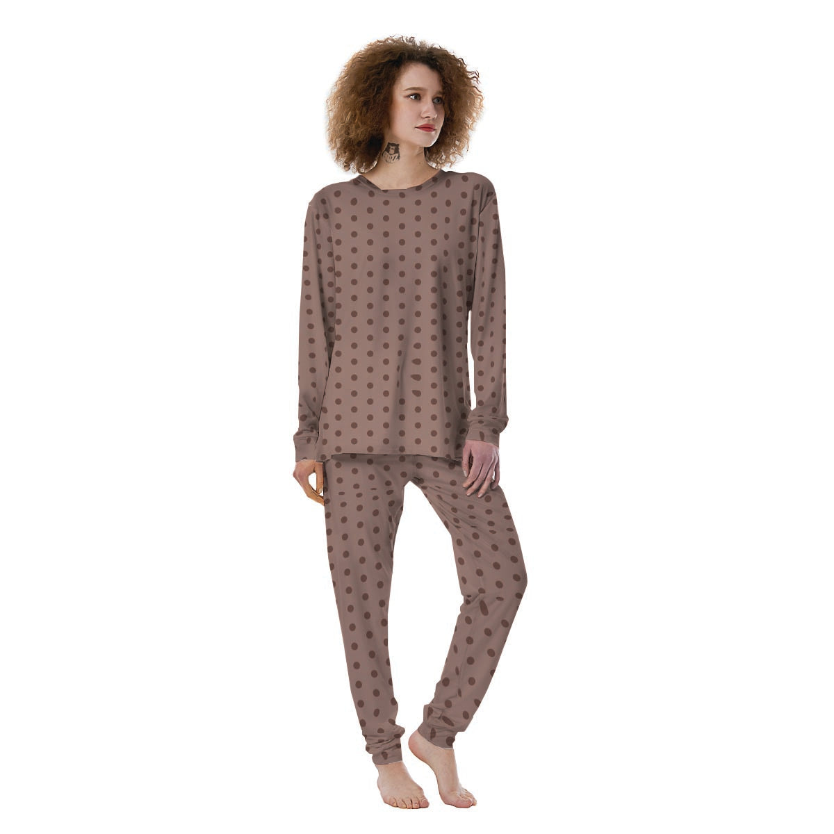 Tan Brown Polka Dot Women's Pajamas-grizzshop