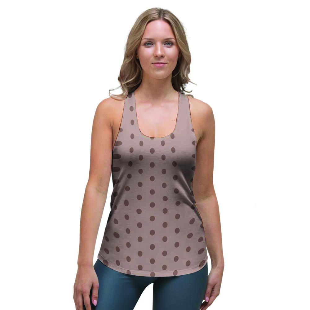 Tan Brown Polka Dot Women's Racerback Tank Top-grizzshop