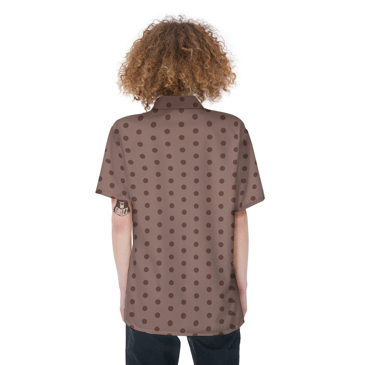 Tan Brown Polka Dot Women's Short Sleeve Shirts-grizzshop